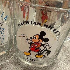 7 Vintage Mickey Mouse Glass Mugs Disney 3.5" Tall Mickey Mouse Club